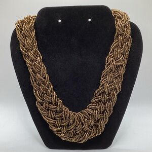 Metallic Gold Braided Beaded Necklace